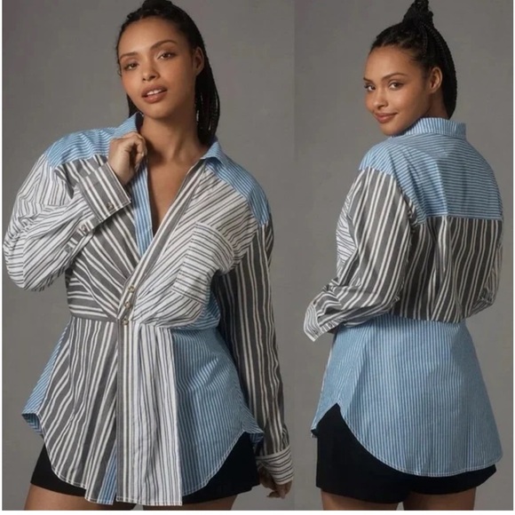 Anthropologie Tops - Pilcro Reworked Mixed Stripe Buttondown Shirt size L